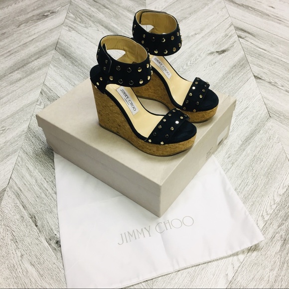 Jimmy Choo | Nelly Studded Wedge In Navy Size 6.5 - Picture 2 of 8